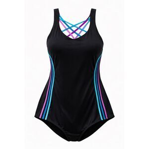 Swimsuits For All Size 26 Black Crisscross Back One Piece Swimsuit